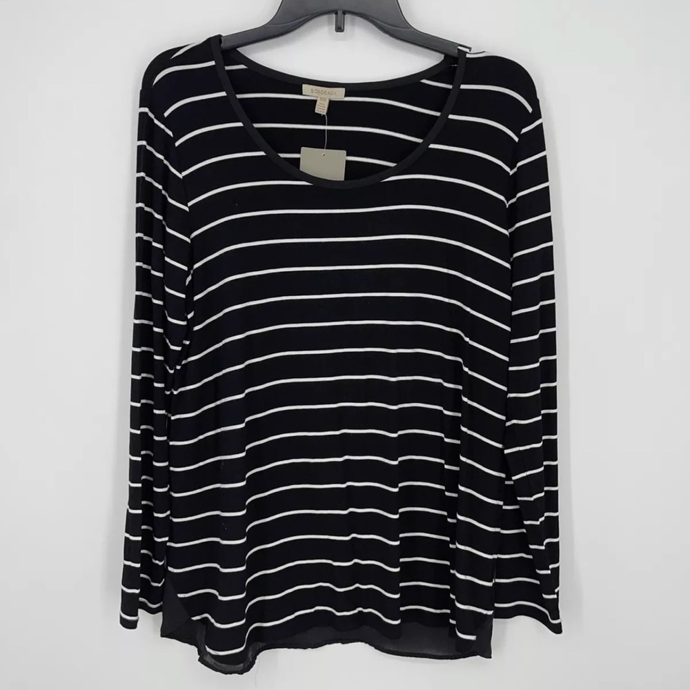 Anthropologie Bordeaux Black White Striped Sheer Back NWT Women’s Size M